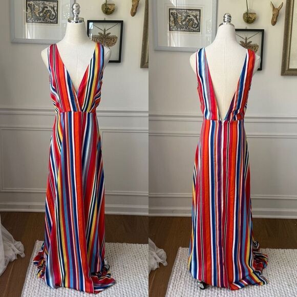 Lulus Elianna Rainbow Stripe Backless Maxi Dress $70 S - Picture 1 of 8